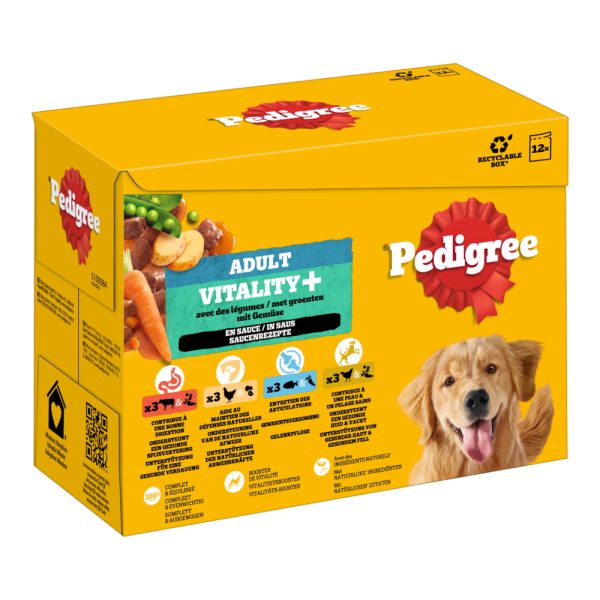 24x85g Pedigree Adult vers zakjes voor honden Vitality+ 4 soorten in Saus nat honden voer
