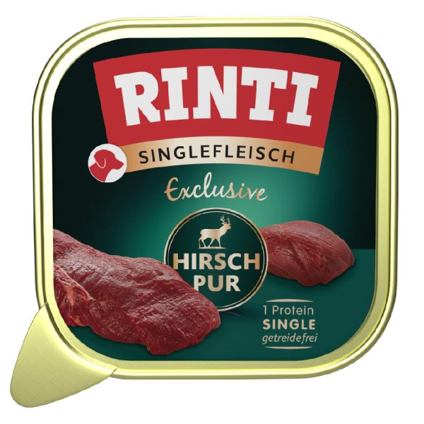 10x150g RINTI Enkelvoudig Vlees Exclusief Hert Hondenvoer nat