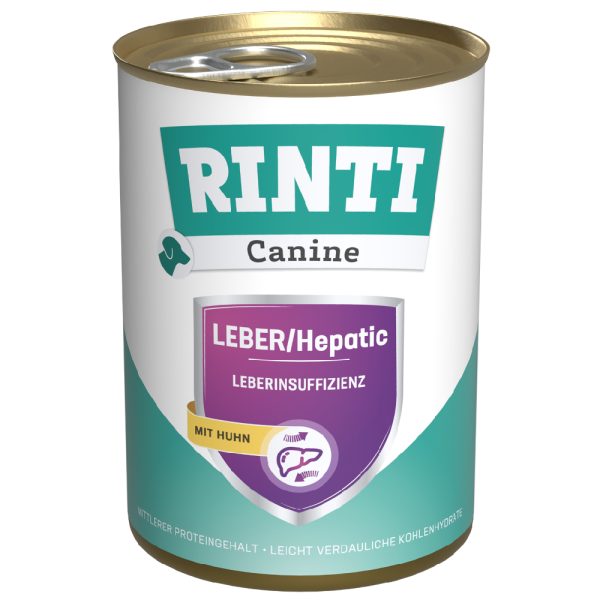 12x400g RINTI Canine Lever/Hepatic met kip natvoer voor honden