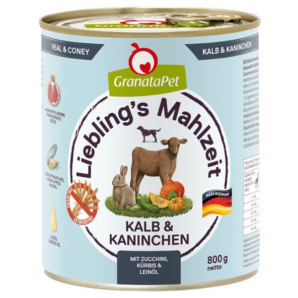 Voordeelpakket GranataPet Lievelings Maaltijd  24 x 800 g Hondenvoer - Kalfsvlees & Konijn met Courgette, Pompoen & Lijnolie