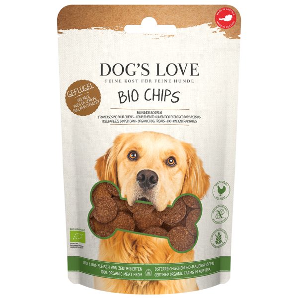 150g Dog's Love biologische chips met biologisch gevogelte hondensnacks