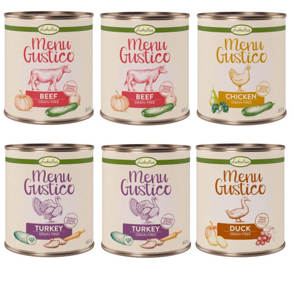 Voordeelpakket Lukullus Menu Gustico 12 x 800 g Hondenvoer - Mix: Kalkoen, Rund, Kip & Eend