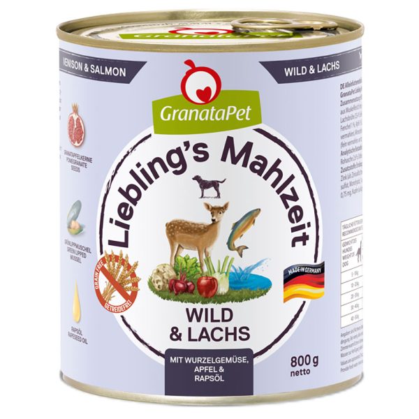 6x800g GranataPet Lievelingsmaaltijd Wild & Zalm, Knolgewas, Venkel, Appel & Koolzaadolie Hondenvoer
