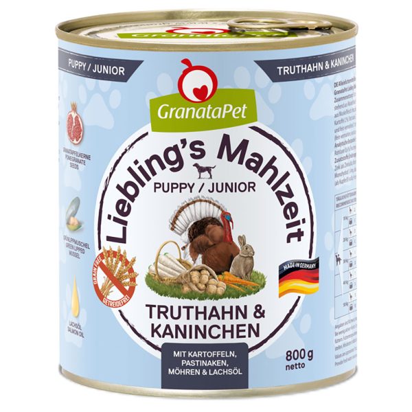 Voordeelpakket GranataPet Lievelings Maaltijd  24 x 800 g Hondenvoer - Puppy Kalkoen & Konijn met Aardappel, Pastinaak, Wortel & Zalmolie