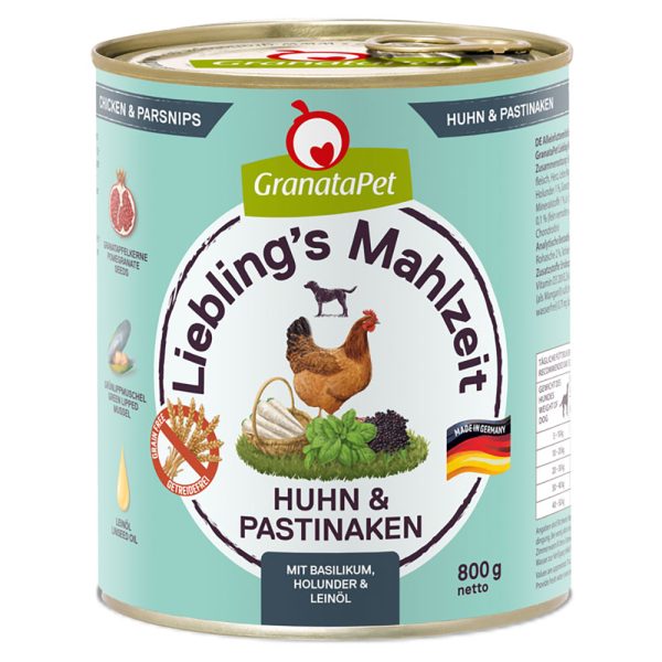 Voordeelpakket GranataPet Lievelingsmaaltijd 12 x 800 g - Kip met Pastinaak, Basilicum, Vlierbloesem & Lijnolie