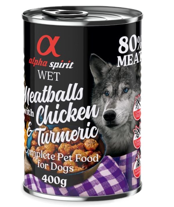 4 + 2 Gratis! Alpha Spirit Gehaktballen voor honden 6 x 400 g - Kip met kurkuma