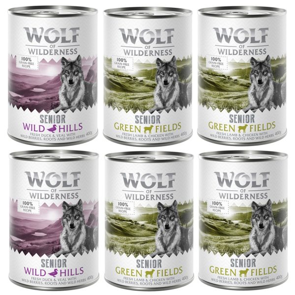 6 x 400 g Wolf Of Wilderness Lam & Kip, Eend & Kalf Honden Natvoer
