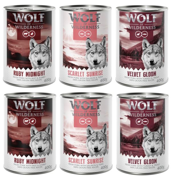 6x400g "Red Meat" Mixpakket (3 Smaken) Wolf of Wilderness Hondenvoer