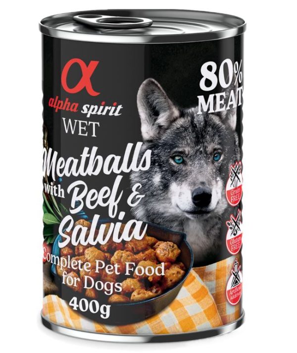 4 + 2 Gratis! Alpha Spirit Gehaktballen voor honden 6 x 400 g - Rundvlees met salie