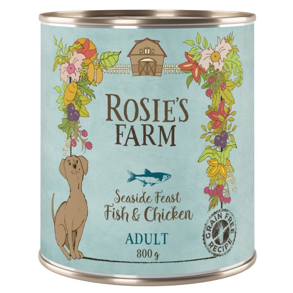 6x800g Adult Vis & Kip Rosie's Farm Hondenvoer nat