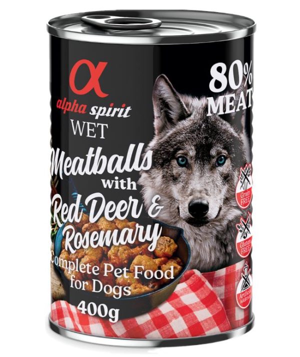4 + 2 Gratis! Alpha Spirit Gehaktballen voor honden 6 x 400 g - Edelhert & rozemarijn
