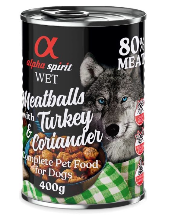 4 + 2 Gratis! Alpha Spirit Gehaktballen voor honden 6 x 400 g - Kalkoen & koriander
