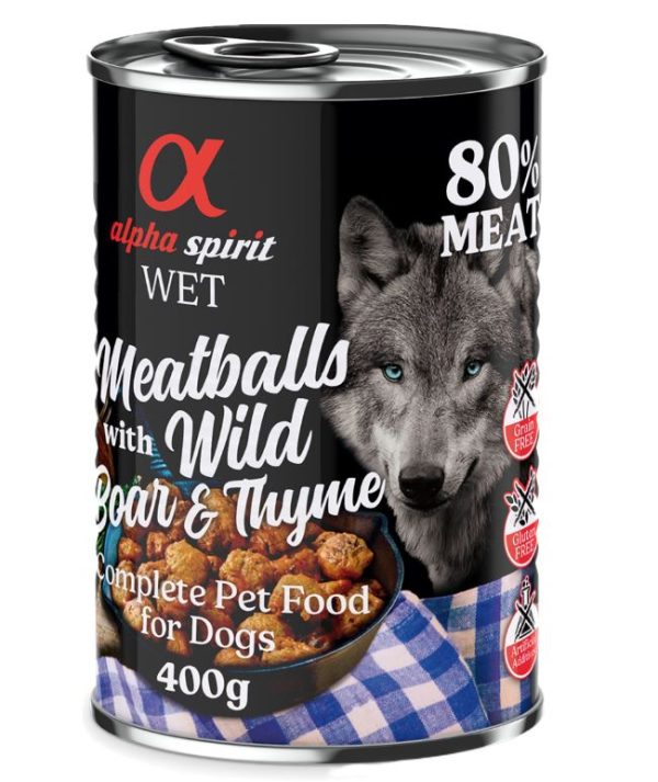 4 + 2 Gratis! Alpha Spirit Gehaktballen voor honden 6 x 400 g - Wild zwijn & tijm