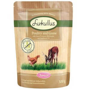 6 x 300 g Lukullus Naturkost Vershoudzakjes Junior: Gevogelte & Wild (graanvrij)