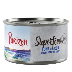 Purizon Superfoods 24 x 140 g - Tonijn met kabeljauw, zoete aardappel en appel