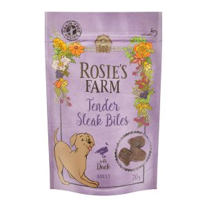 3x70 g Rosie´s Farm Tender Steak Bites Eend Hondensnacks
