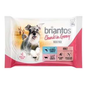 Briantos Vershoudzakjes Probeermix 4 x 100 g - Chunks in Gravy (Zalm & Rund)