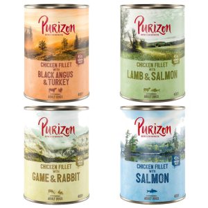 Dubbelpakket Purizon Adult 12 x 400 g - Gemengd pakket (4 x Black Angus, 4 x Lam, 2 x Zalm, 2 x Wild)