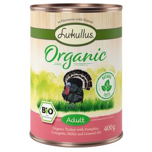 24x400 g Lukullus Organic Adult Kalkoen met Courgette Glutenvrij Honden Natvoer