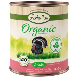 12x800g Lukullus Organic Adult Kalkoen met Courgette Glutenvrij Honden Natvoer