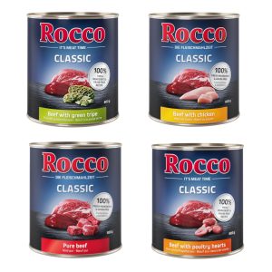 Voordeelpakket Rocco Classic 24 x 800 g Hondenvoer - Mix: Puur Rund, Groene Pens, Gevogeltehart & Kip