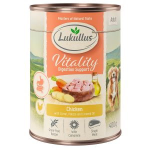 6x400g Vitality Ondersteunt de Spijsvertering Kip Graanvrij Lukullus Honden natvoer
