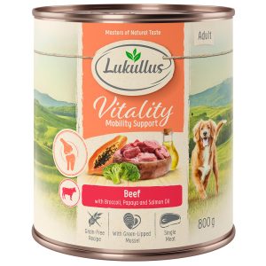 6x800g Vitality Ondersteunt de Mobiliteit: Rund (graanvrij) Rund Lukullus Honden natvoer