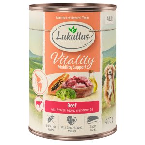 6x400g Vitality Ondersteunt de Mobiliteit: Rund (graanvrij) Rund Lukullus Honden natvoer