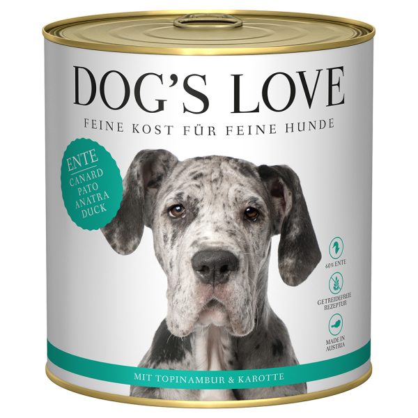 6x 800g Dog's Love Adult Eend Hondevoer Nat