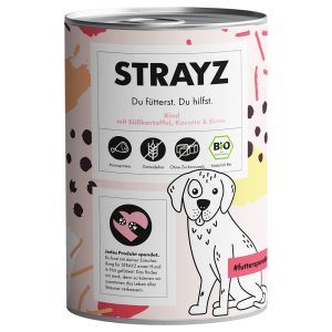 6x 400g STRAYZ Bio Rund met Biologische Zoete Aardappel, Biologische Wortel & Biologische Peer Hondenvoer Nat