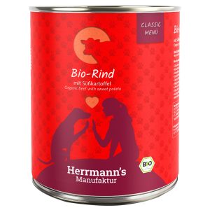 24x800g Menu Bio rund met zoete aardappel Herrmanns Hondenvoer
