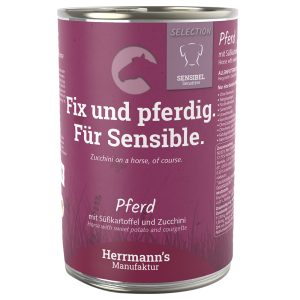 24x 400g Herrmann's Selection Sensitive Horse met bio zoete aardappel & bio courgette hondenvoer nat