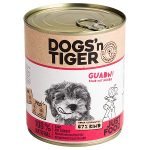 6 x 800 g Dogs'n Tiger Adult rund & pompoen hondenvoer nat