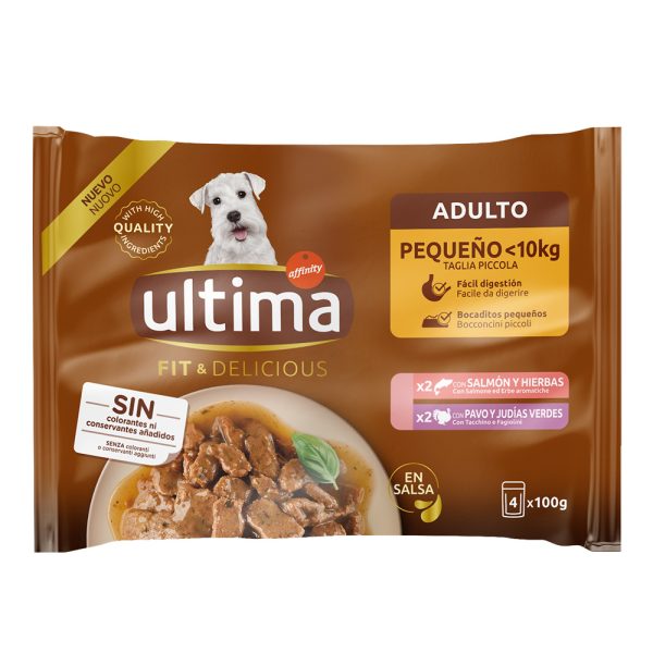 44x 100g Ultima Fit & Delicious Mini Hond Volwassen Zalm & Kalkoen hondenvoer nat