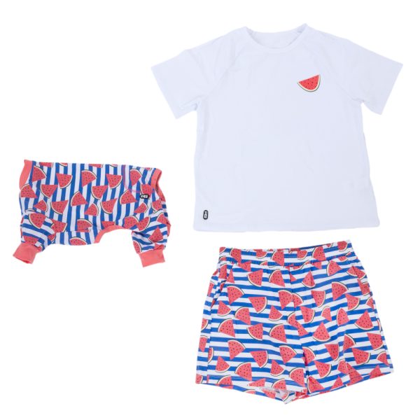 TIAKI Pet & Ouder pyjama in partnerlook, meloen - Pyjama voor hondenouders maat M + bijpassend hondenshirt ruglengte 35 cm