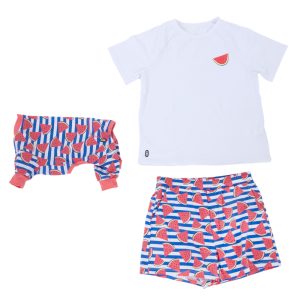 TIAKI Pet & Ouder pyjama in partnerlook, Gr. S en hondenhemd met 35 cm ruglengte in partnerlook, meloen