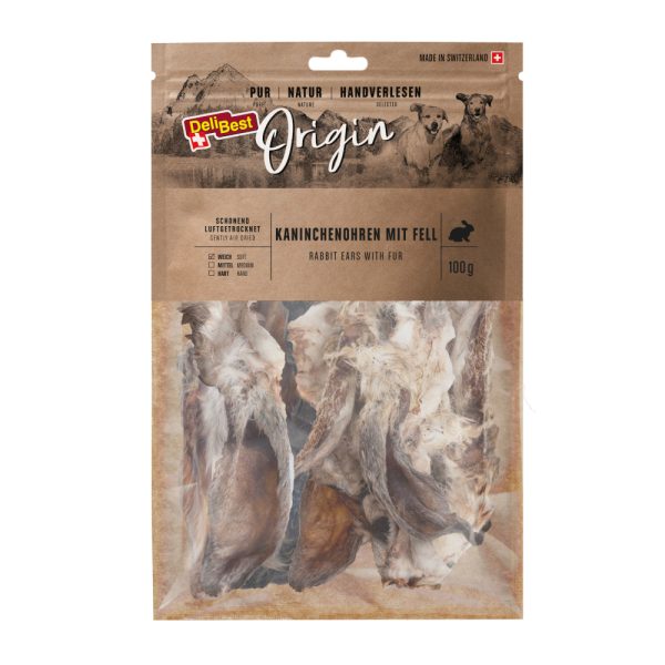 Dubbelpak:  2 x 100g DeliBest Origin konijnenoren met bont hondensnacks