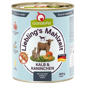 Voordeelpakket GranataPet Lievelings Maaltijd  24 x 800 g Hondenvoer - Kalfsvlees & Konijn met Courgette, Pompoen & Lijnolie