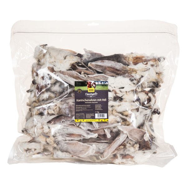 Voordeelverpakking : 3x1kg Caniland konijnenoren met bont hondensnacks