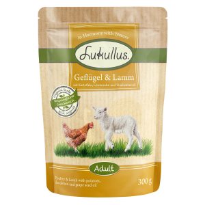 6 x 300 g Lukullus Naturkost Vershoudzakjes Adult: Gevogelte & Lam (graanvrij)