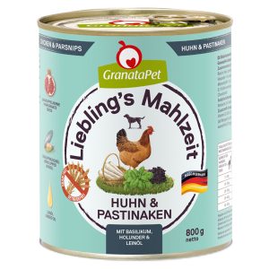 Voordeelpakket GranataPet Lievelings Maaltijd  24 x 800 g Hondenvoer - Kip met Pastinaak, Basilicum, Vlierbloesem & Lijnolie