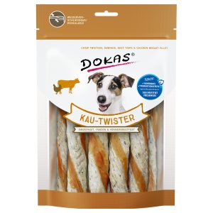 200g Kauw-Twister 2 x Runderhuid, pens & kippenborst Dokas Hondensnacks