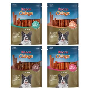 Voordeelpakket Rocco Chings Strings - Mix: 1 x Kalkoen, 1 x Lam, 1 x Konijn, 1x Zalm