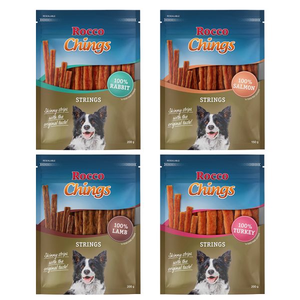 Voordeelpakket Rocco Chings Strings - Mix: 1 x Kalkoen, 1 x Lam, 1 x Konijn, 1x Zalm