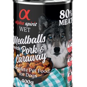 4 + 2 Gratis! Alpha Spirit Gehaktballen voor honden 6 x 400 g - Varkensvlees met komijn