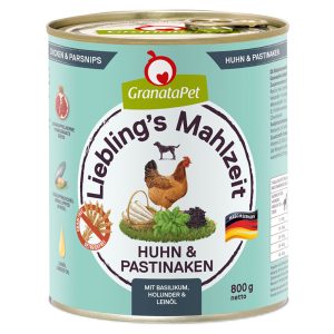 Voordeelpakket GranataPet Lievelingsmaaltijd 12 x 800 g - Kip met Pastinaak, Basilicum, Vlierbloesem & Lijnolie
