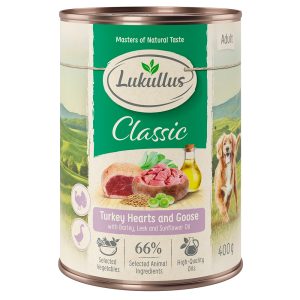 24x400g Combinatie VI: Kalkoenhartjes & Gans Lukullus Hondenvoer