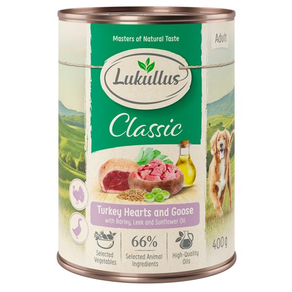 24x400g Combinatie VI: Kalkoenhartjes & Gans Lukullus Hondenvoer