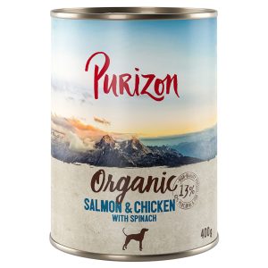 Dubbelpakket Purizon Organic 12 x 400 g - Zalm en kip met spinazie