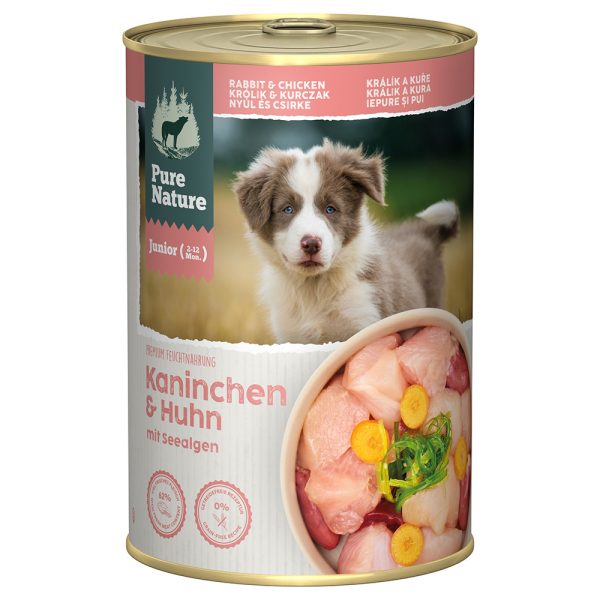 6x 400g Pure Nature Junior Konijn & Kip Hondenvoer Nat